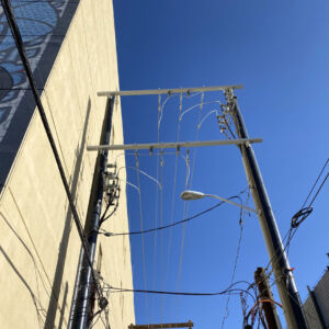 Trident h-frame composite pole in limited access small city area