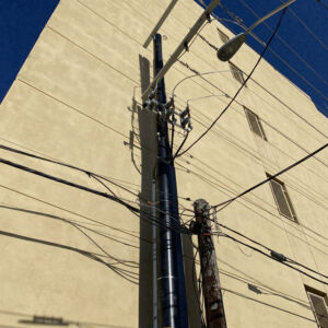 Trident composite pole in limited access small city area