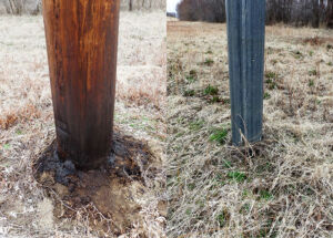 leaching in wooden pole replaced with Trident composite pole